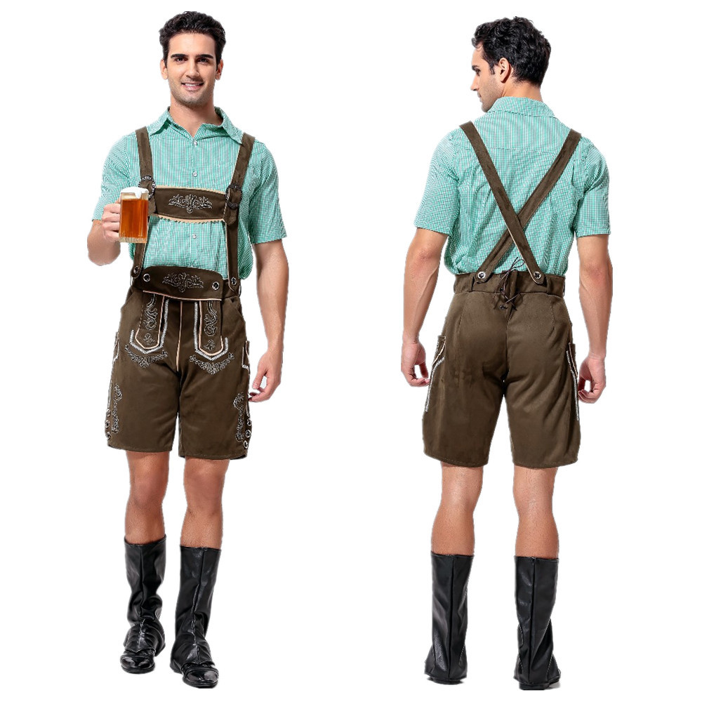 德国墨尼黑啤酒节服装 手工绣花吊带裤肥佬装 酒吧男侍应服装