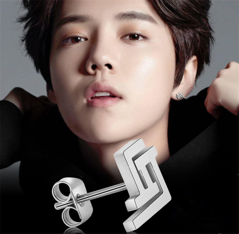 鹿晗同款耳钉重启logo标识lh7耳钉纯银防过敏耳钉女生日礼物情侣