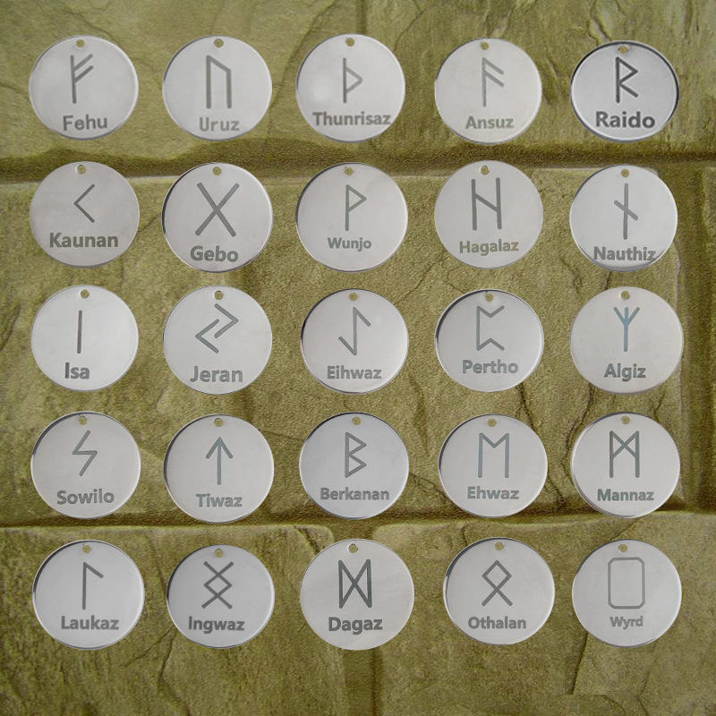新款维京符文配件 不锈钢字母diy饰品配件 20mm圆片 厂家直销