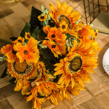 大头复古向日葵仿真花 欧式拍摄绢布假花客厅装饰配件塑料太阳花