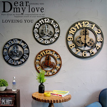 复古LOFT工业风圆形齿轮挂钟墙面壁茶餐厅酒吧客厅外贸装饰钟表