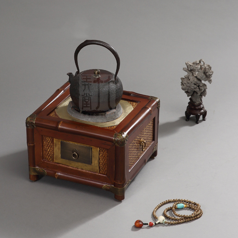 厂家批发竹茶炉仿古竹制炭炉煮茶火炉木炭橄榄碳炉铁壶炉烧炭竹炉