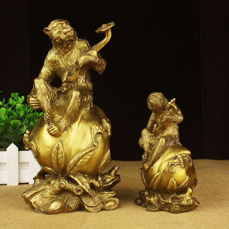 纯铜如意猴摆件 铜猴子寿桃祝寿猴子摆件 健康长寿家具工艺品