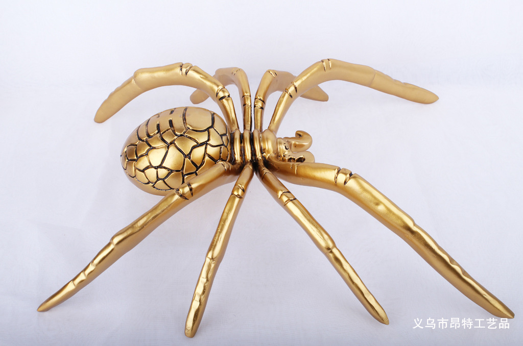 树脂工艺品 现代简约超大号黄金蜘蛛摆件 个性化家居客厅装饰摆设
