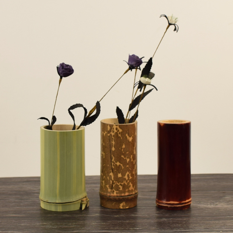 竹筒花器 简约个性干花筒紫竹花瓶 笔筒 花入花架花插禅意摆件