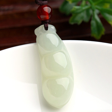 玉石白玉四季豆吊坠新疆和田玉四季平安福豆玉坠男女款挂件吊坠