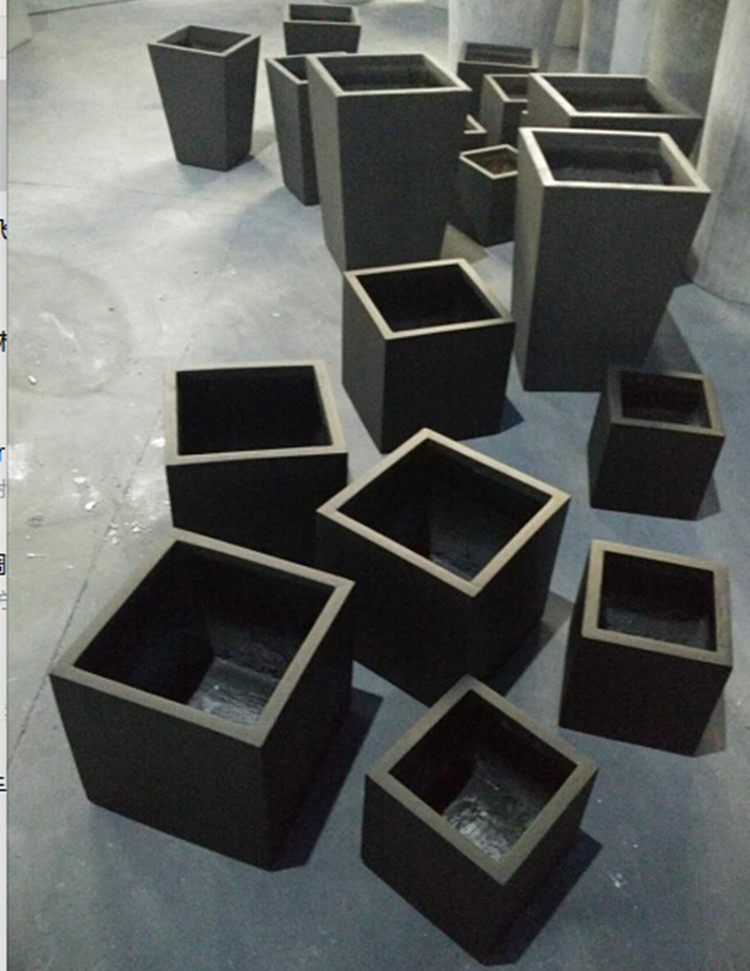 黑色方口玻璃钢花池 园艺树脂纤维种植箱 大号时尚套装手工花盆