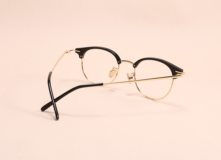 复古文艺超轻近视眼镜框tr90圆形半框复古镜架男女款透粉色10017