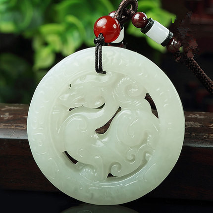 玉器工艺品天然和田玉龙十二生肖吊坠 男女款开光龙牌玉石挂件