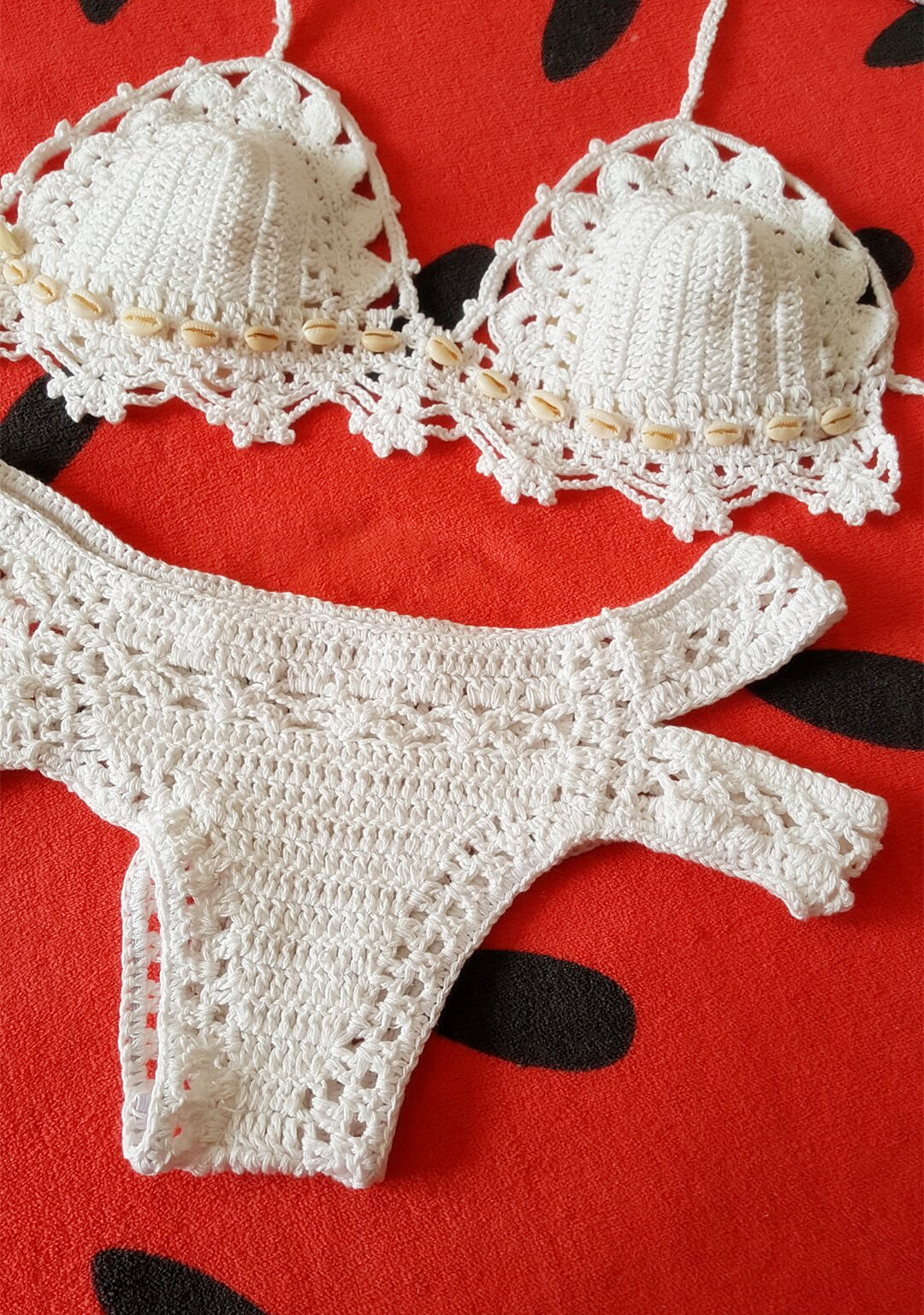 2017欧美夏季女士比基尼泳装毛线针织沙滩阳光浴泳衣贝壳内衣套装