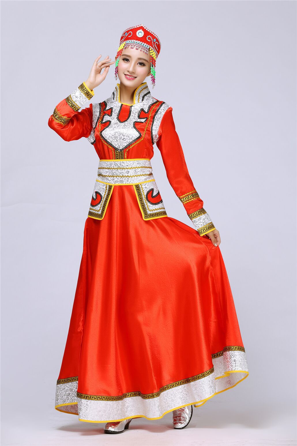 新款蒙古族演出服女装内蒙古舞蹈服装蒙古袍成人少数民族表演服裙