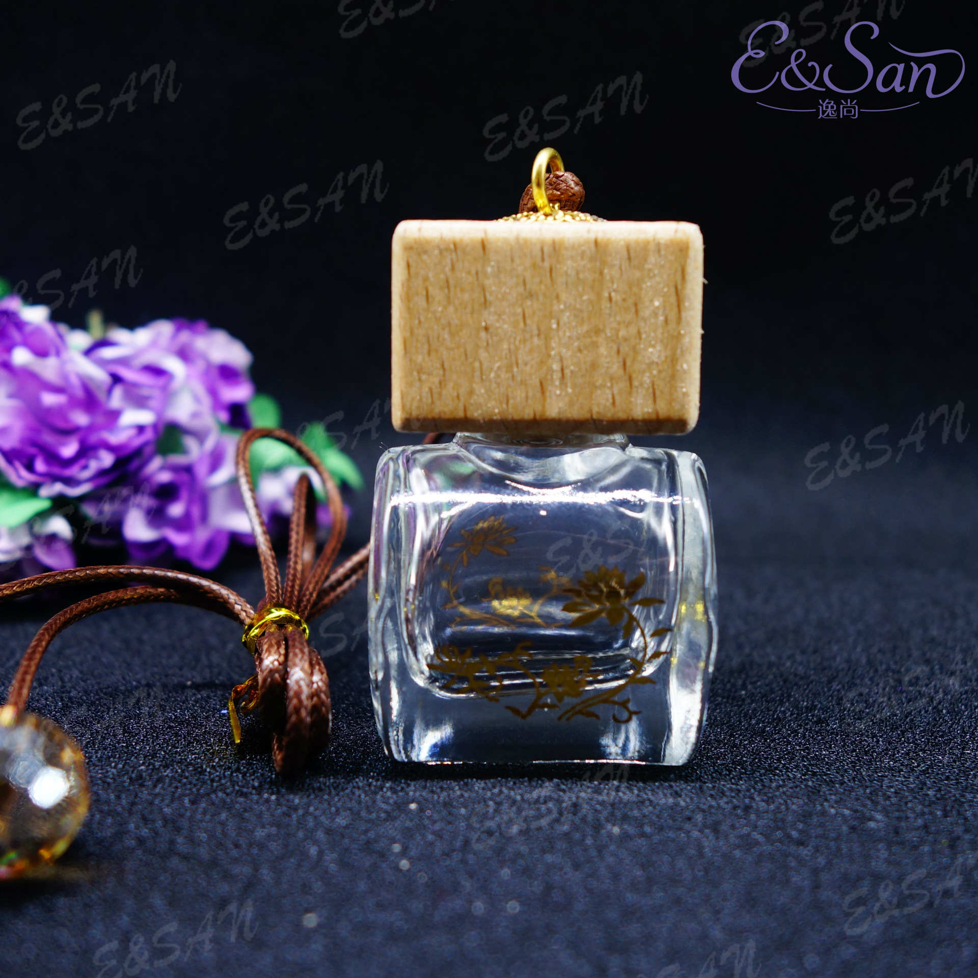 fmt828tj-10ml手提包型透明烫金汽车挂件香水玻璃瓶精品车挂