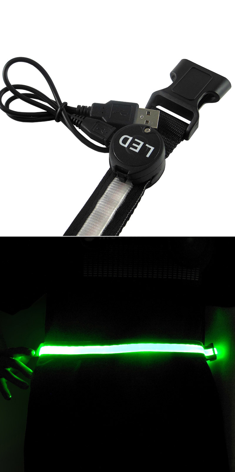 厂家直销 户外运动用品 120ma usb充电led发光腰带肩带