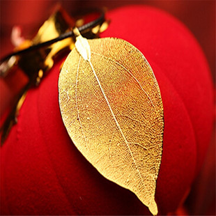 镂空天然树叶镀金金叶子黄金吊坠 日韩项链流行 点赞礼品批发