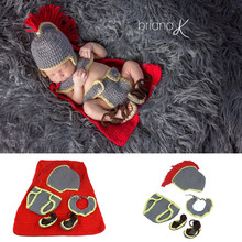骑士造型套装披风儿童毛线编织摄影服 婴儿手工针织拍照服装现货