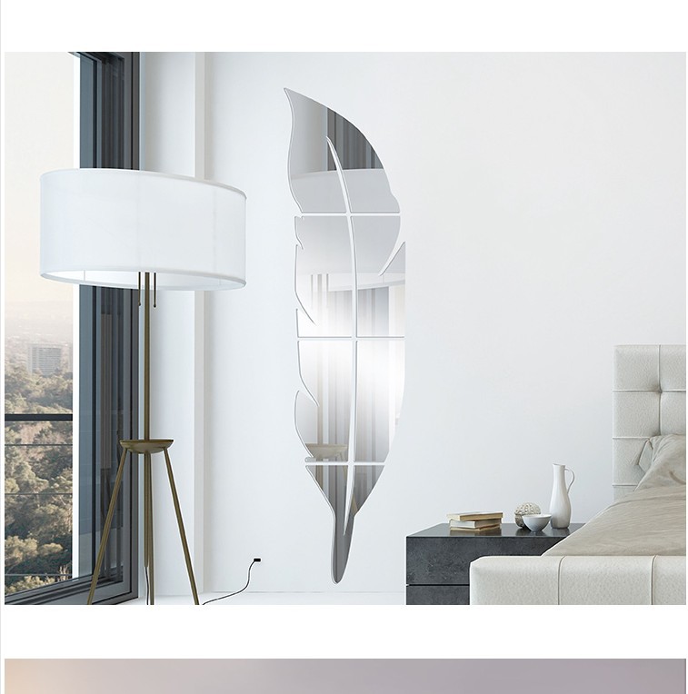 diy镜面墙贴 墙纸婚房装修玄关教室新房沙发背景大羽毛p068