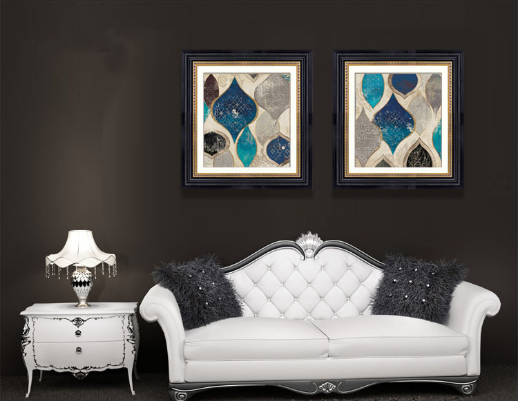 欧美式油画卧室床头抽象挂画两联装饰壁画书房复古怀旧客厅背景墙