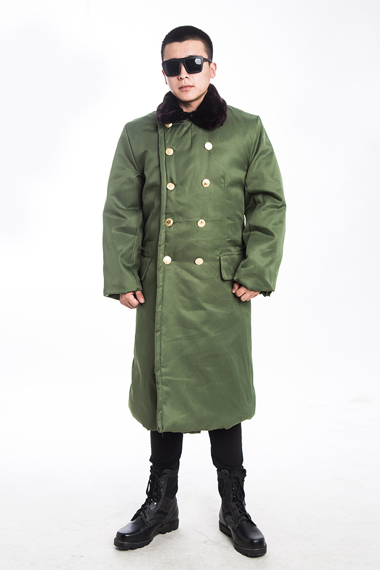 厂家批发草绿色保安冬装执勤加厚棉男女保暖防寒加长款士兵大衣