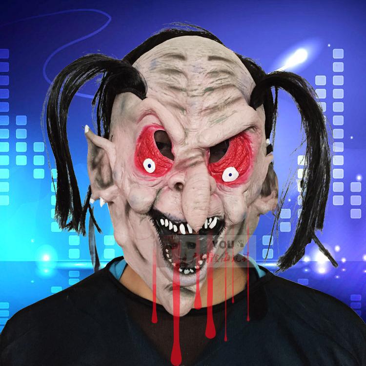 万圣节乳胶狂欢节酒吧舞台表演道具恐怖鬼怪黑发巫婆红眼灰发面具