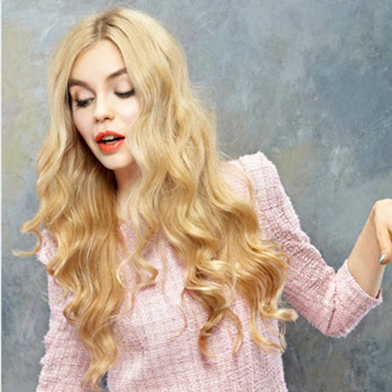 欧洲流行假发头套 金黄色中分长卷发长发头套 大波浪卷假发头套