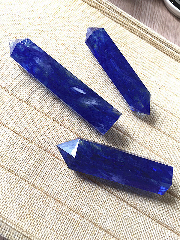 人造水晶柱蓝熔炼石水晶柱单尖柱双尖柱摆件