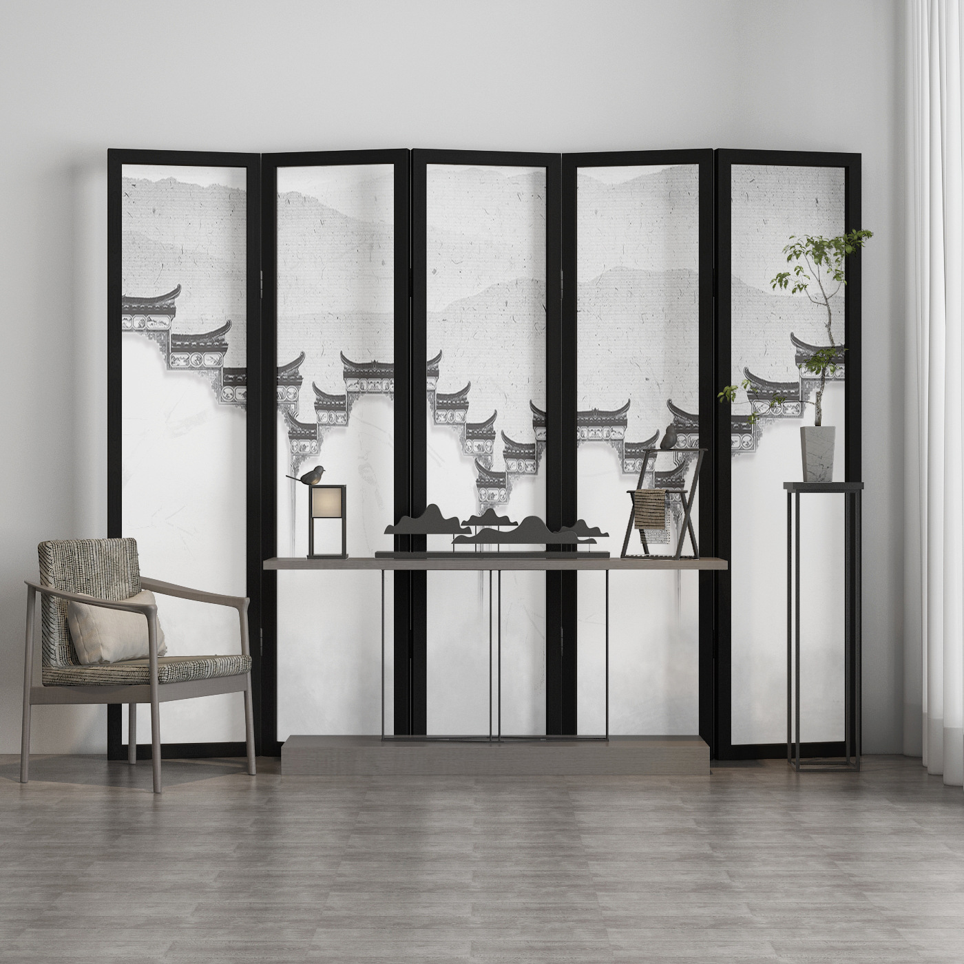 新中式屏风实木酒店餐厅办公室客厅隔断遮挡移动折叠定制徽派折屛