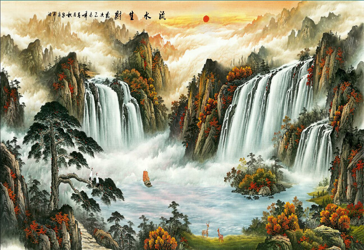 44-571 蜀墨轩字画国画 秋景聚宝盆山水 装饰画 高仿真画芯批发