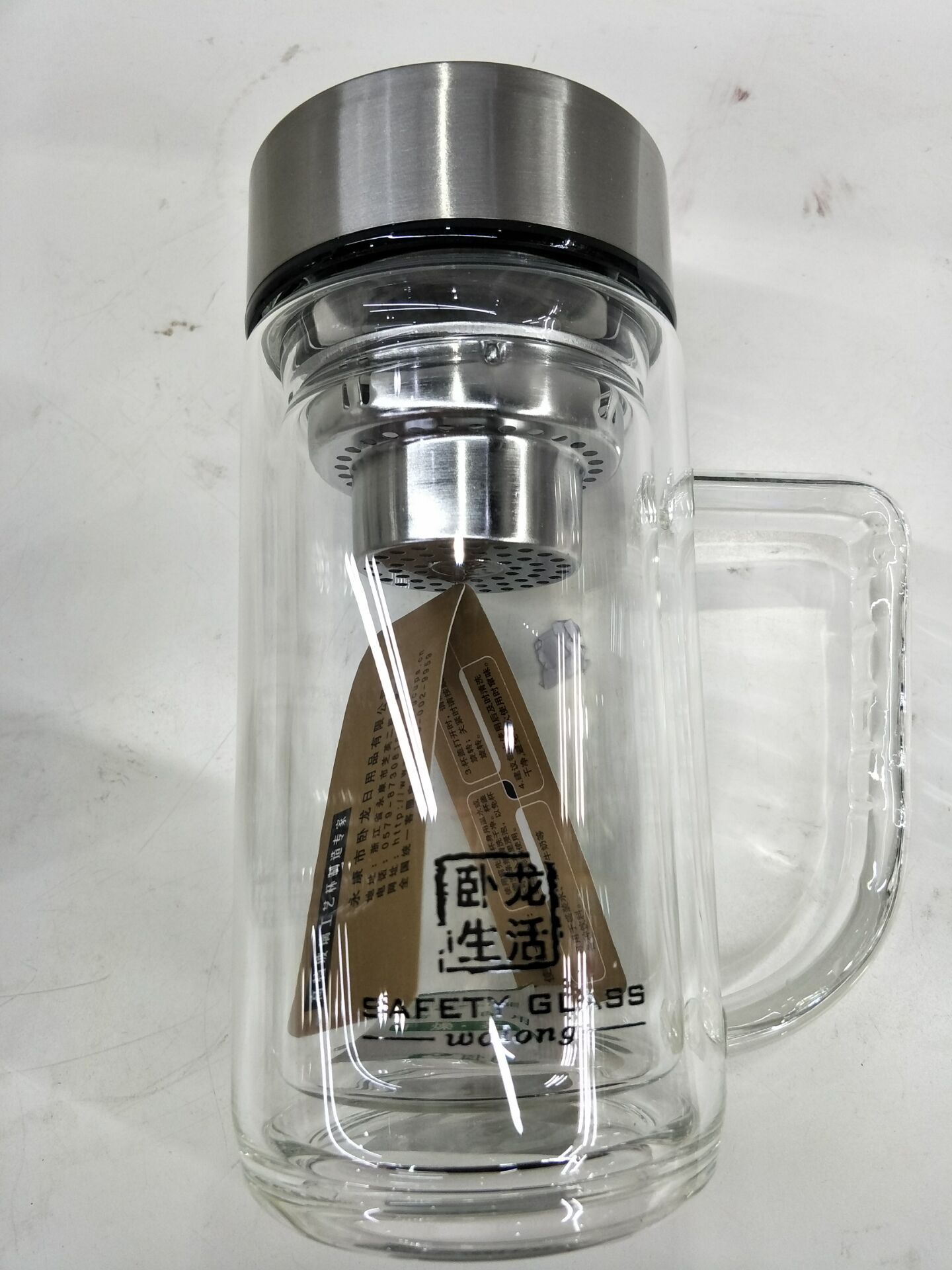 卧龙双层玻璃杯子 男女保温杯精品带盖耐热水晶花茶杯水杯子便携