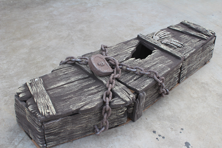 万圣节密室鬼屋装饰道具逼真僵尸木乃伊干尸大棺材160cm仿真棺材