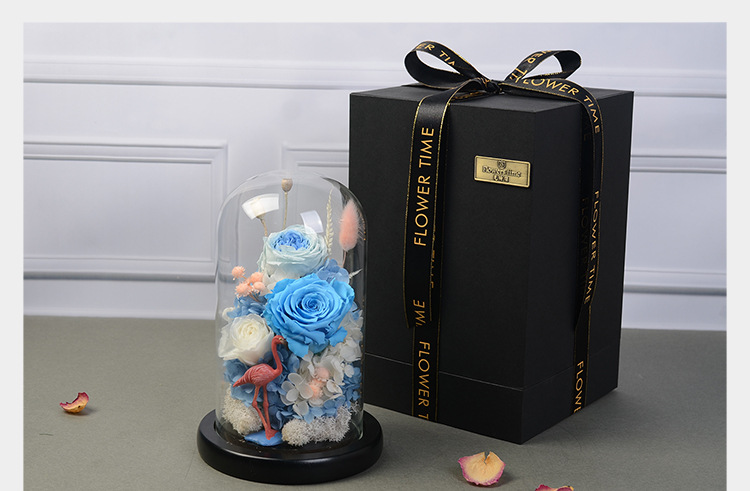 幽幽独语新品火烈鸟日本大地奥斯汀永生花玻璃罩礼盒创意礼物
