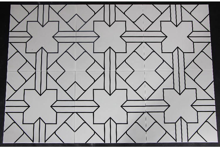 北欧黑白300x300小花砖浴室地板砖卫生间阳台复古瓷砖厨房背景砖