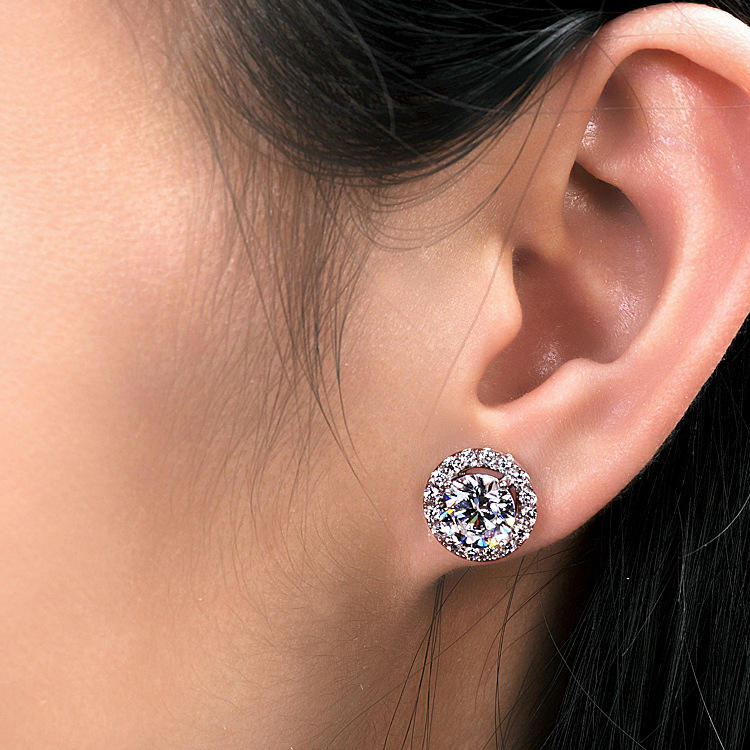 正品18k金豪华围钻耳钉优白莫桑钻耳环可过钻石笔批发定制包邮