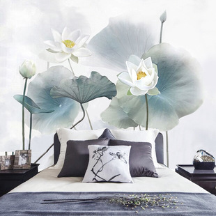 无缝大型墙纸3d立体电视背景墙壁画唯美清新荷花壁纸8d影视墙布