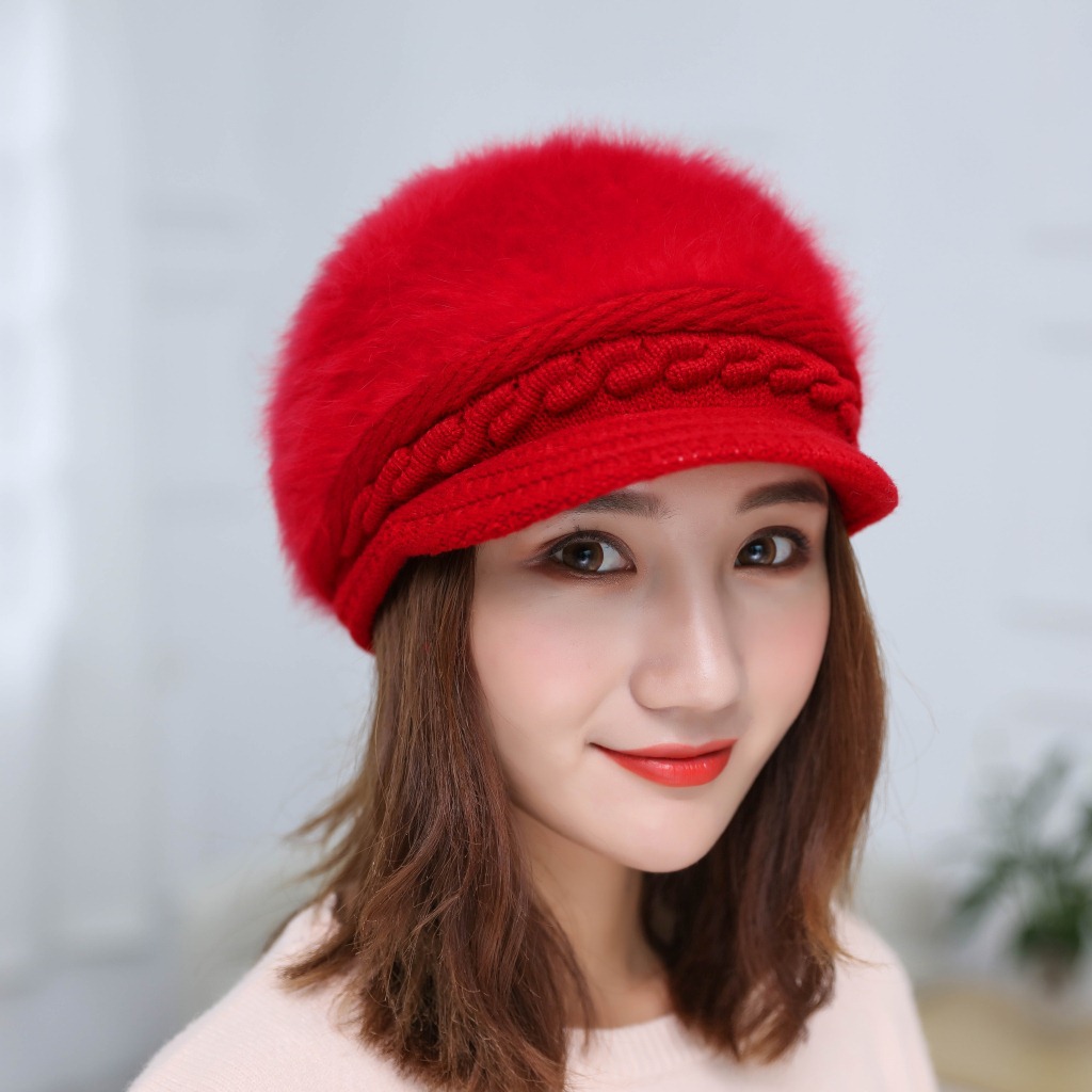 2017女士兔毛帽子 冬季热款针织帽子女 冬天保暖韩版保暖帽批发