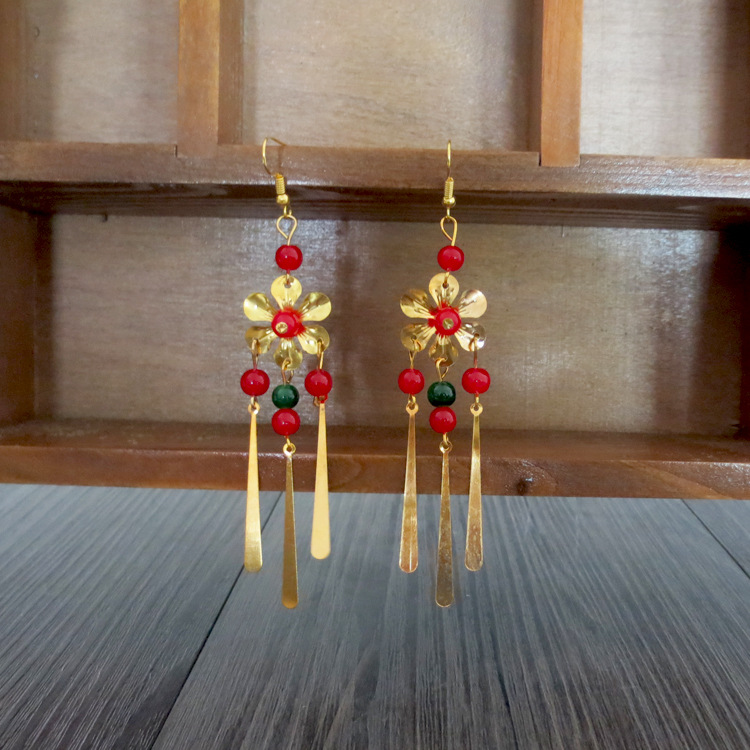 现货批发民族风红色复古步摇耳环新娘饰品配饰耳环厂家直销