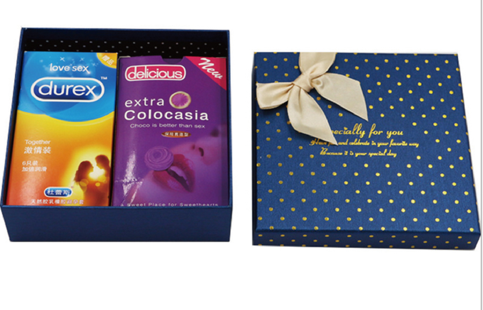 工厂制作蝴蝶结蓝色天地盖成人用品包装盒 生日礼物包装盒批发