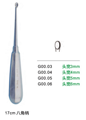 骨刮匙 不锈钢 八角柄 17cm 头宽3—6mm 足踝外科 骨科用骨刮匙