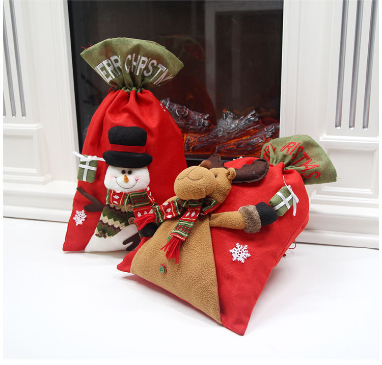 Christmas Decorations New Large Three-Dimensional Doll Linen Gift Bag Christmas Old Man Backpack Holiday Gift Bag