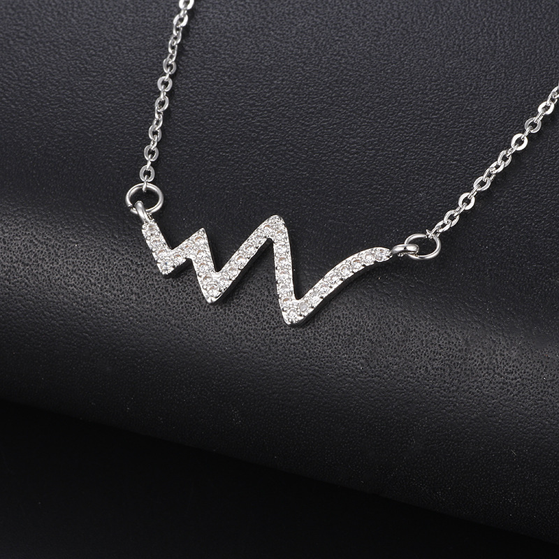 韩国项链 白铜项链 韩版锁骨项链心跳心电图项链女式银饰品批发