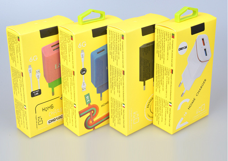 数据线充电器包装黄色彩盒logo烫银uv工艺背面开窗佰玛包装