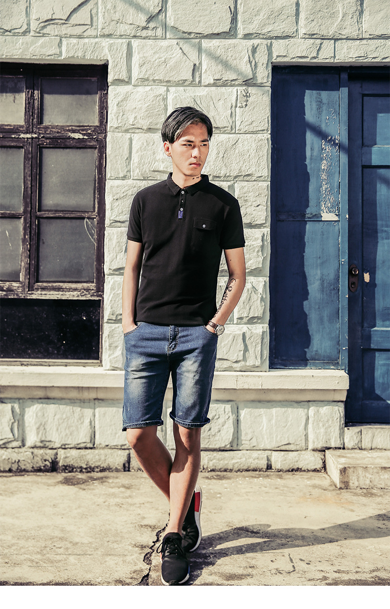 男士t恤夏装新品男式t恤品牌韩版男装修身纯棉短袖polo衫男士纯色潮