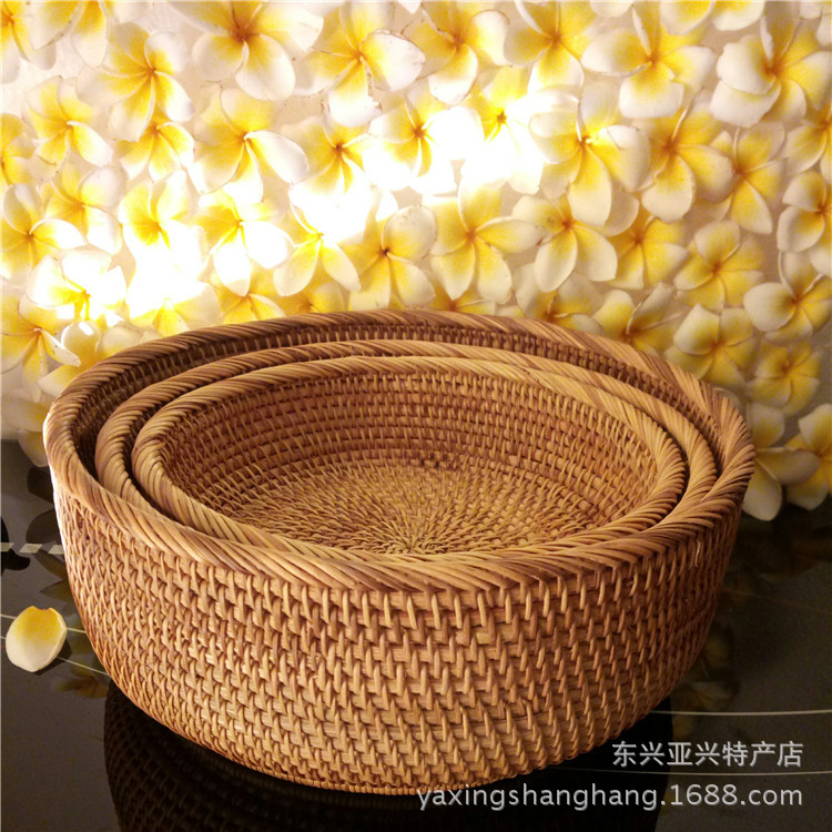 New Rattan Basket Three-Piece Pastoral Home Fruit Plate Creative Straw Basket Snack Candy Hand-Woven Storage Box