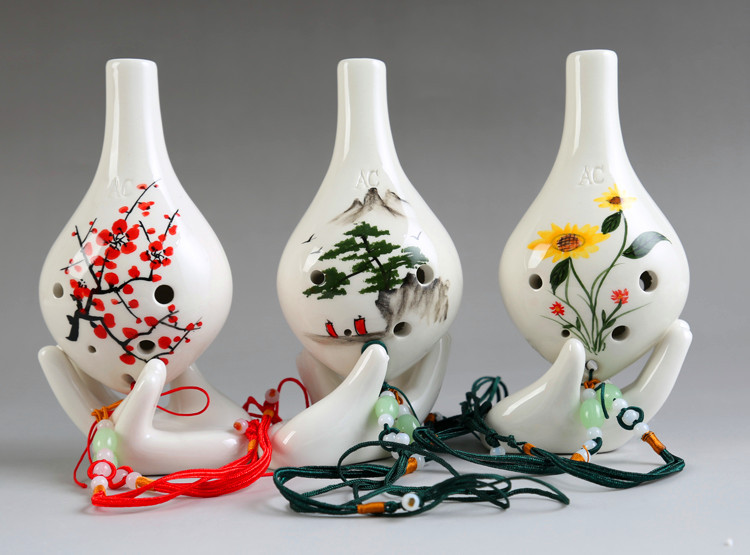 新品手绘六孔陶笛中音c调加长版初学教学陶笛6孔景区热销厂家批发