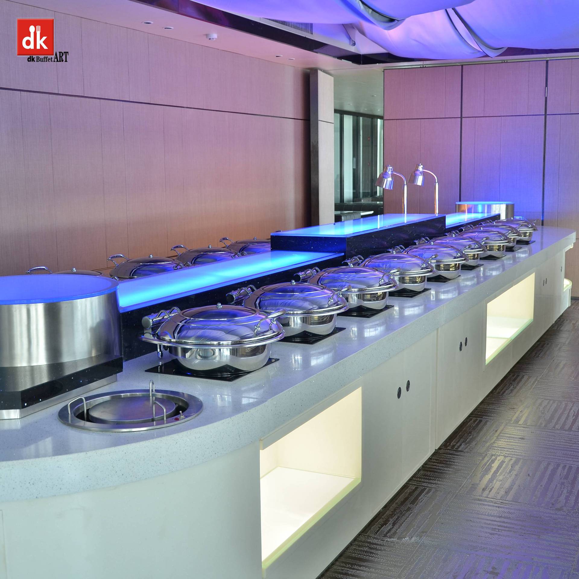 员工自助餐台 餐具 暖菜炉设备