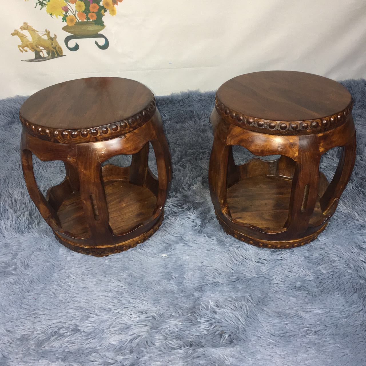 中式老榆木仿古圆鼓凳原木实木凳子绣墩茶道凳餐桌凳可定制