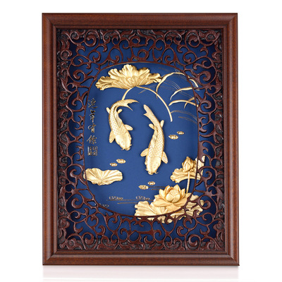 24k金箔画连年有余 送同事朋友礼物办公室家居装饰画创意摆件