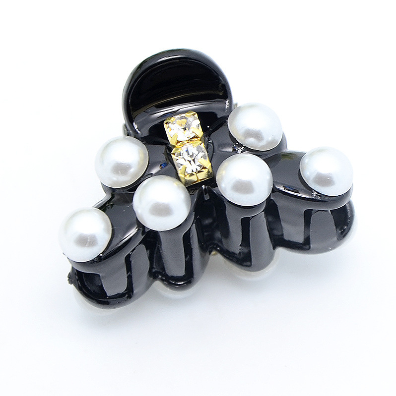 新款抓链珍珠发抓刘海夹顶夹 手工点钻发夹塑料发饰加工生产批发 图片