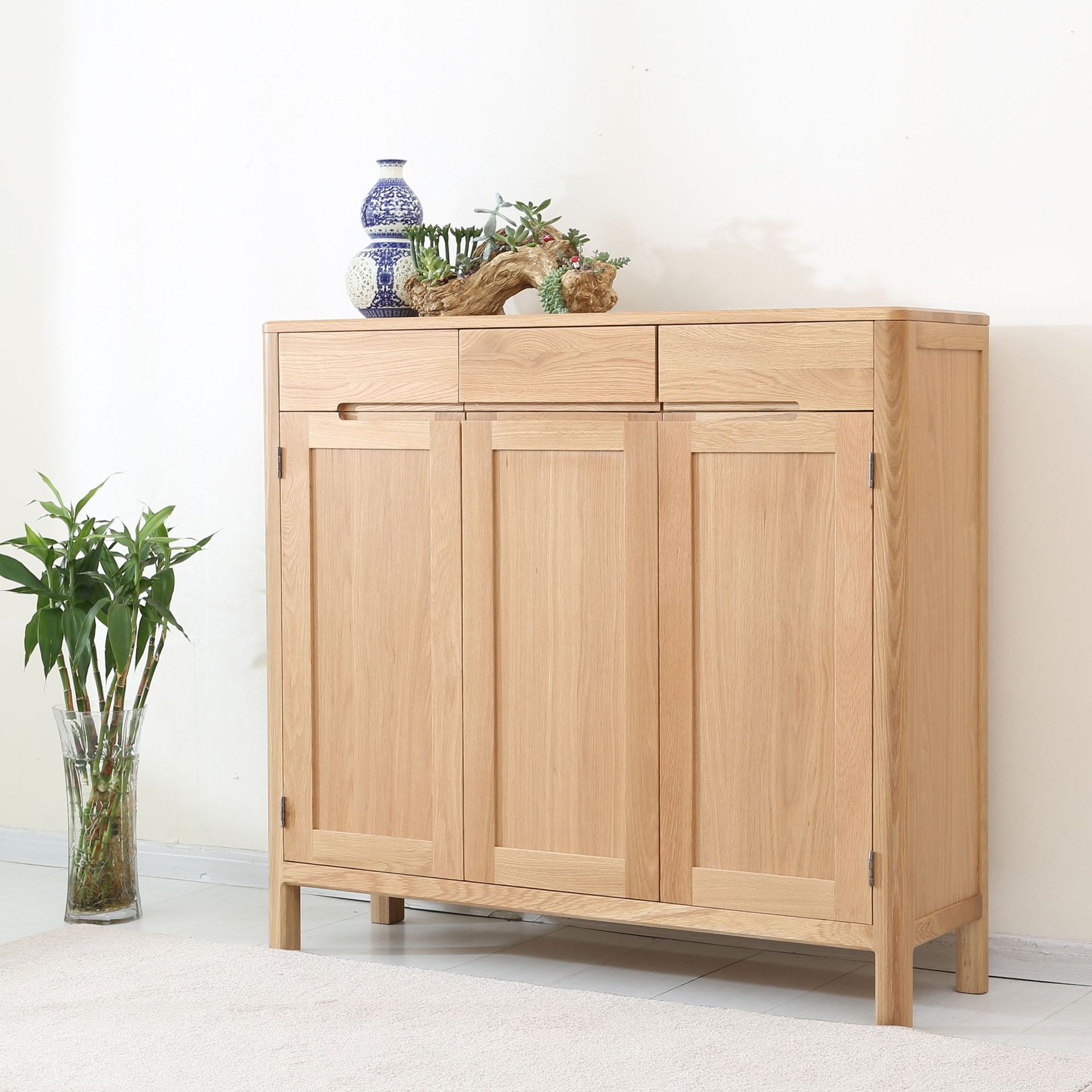 北欧纯实木鞋柜玄关柜客厅两门三门鞋柜现代简约白橡木多层鞋柜