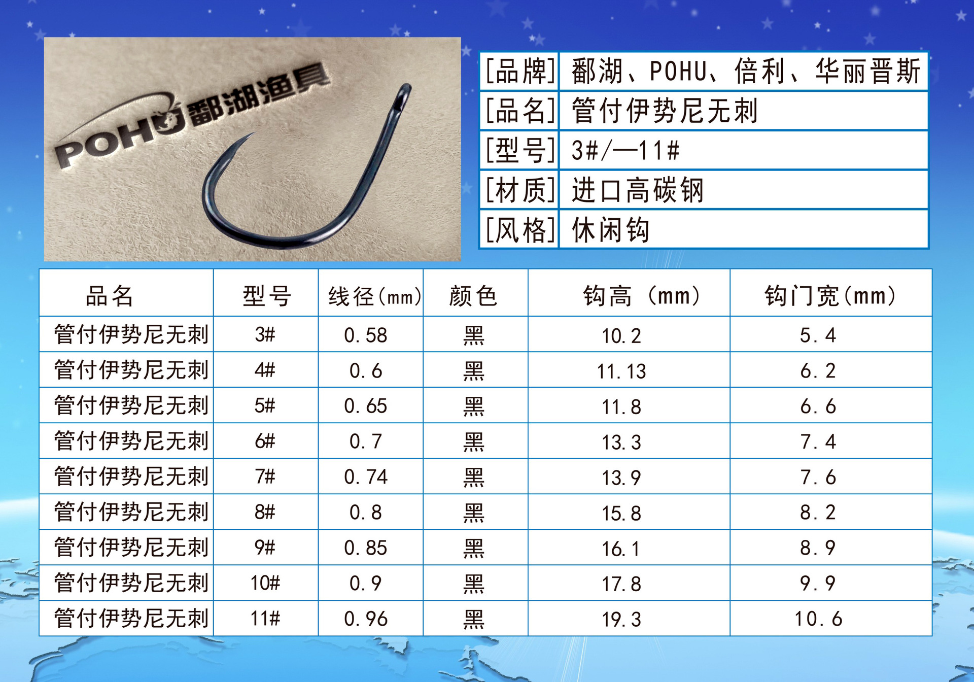 散装 管付伊势尼无倒刺鱼钩 批发1000枚一袋 厂家直销 量大从优