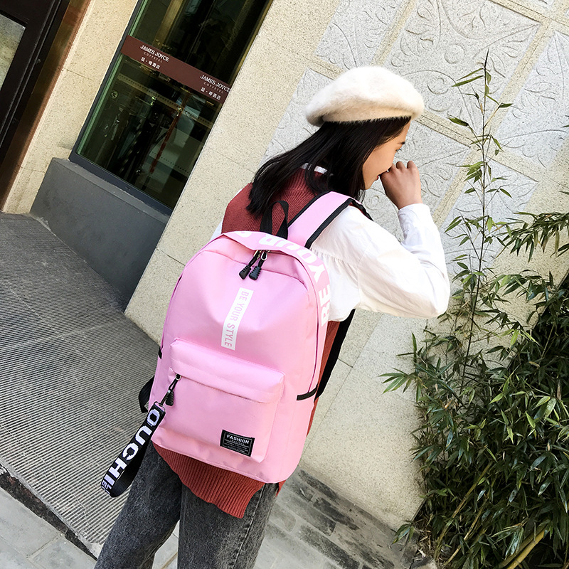 Cross-Border Backpack Canvas Large Capacity Junior High School Student Fashion Letter Backpack 2024 Trendy Korean Style Student Schoolbag